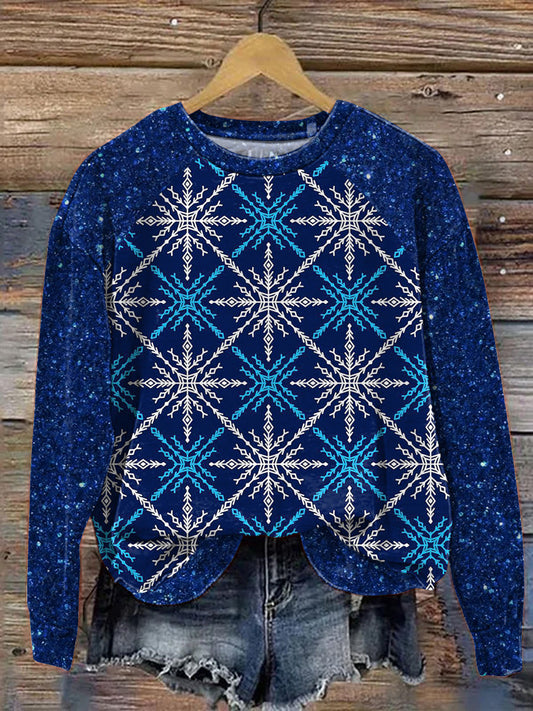 Winter Season Snowflake Pattern Printed Casual Sweatshirt