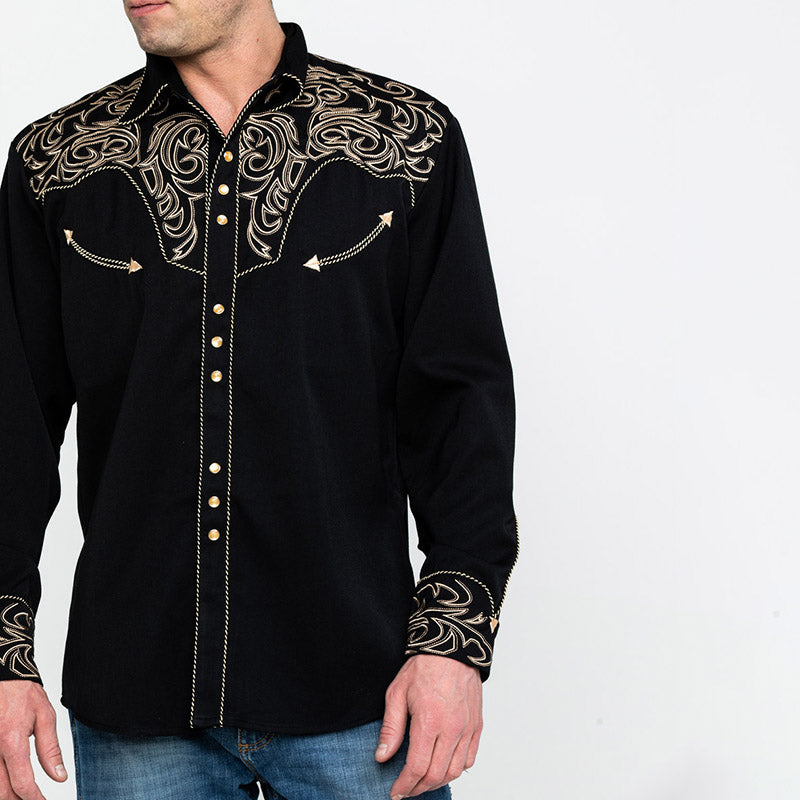 Men's casual vintage western long sleeve shirt