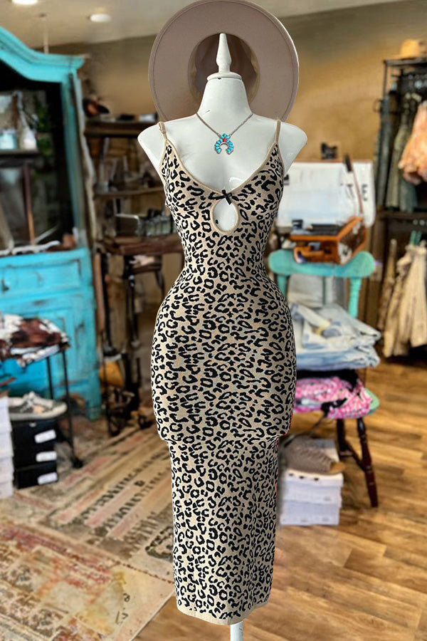 Vintage Leopard Print V Neck Dress