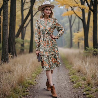 Women's Long Sleeve Floral Dress