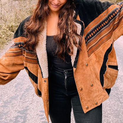 Oversized Vintage Aztec Bomber Jacket