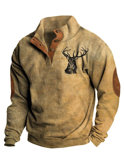 Men's Western Style Printed Stand Collar Button Sweatshirt