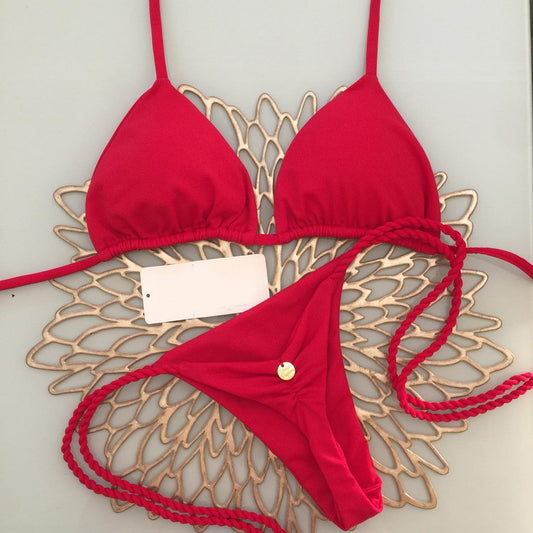 Fashion solid color split suspender bikini