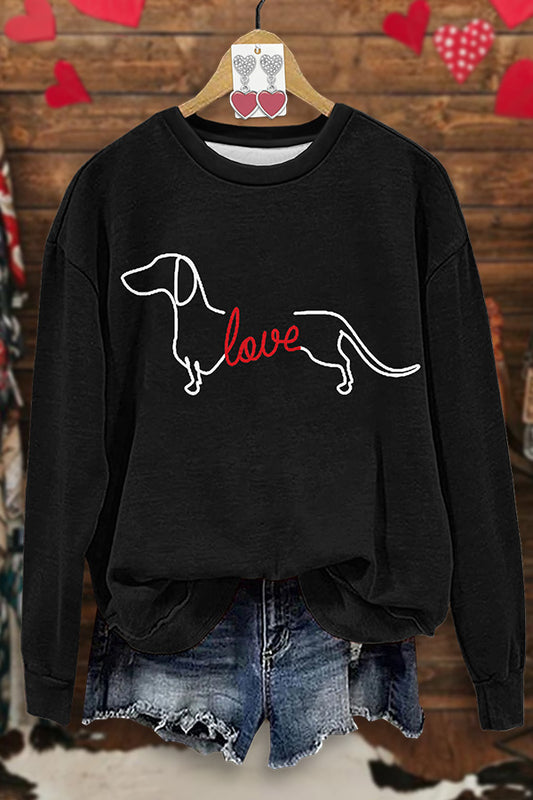 Classic Valentine's Day Dachshund Print Sweatshirt