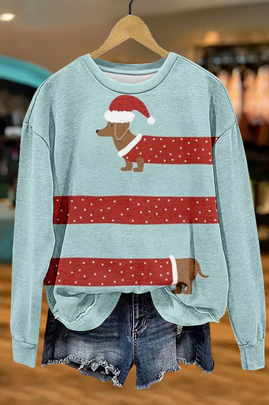 Cute Christmas Dachshund Print Sweatshirt