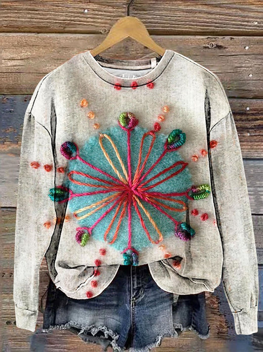 Vintage Beautiful Embroidery Art Print Casual Sweatshirt