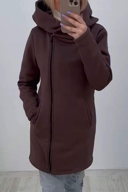 Women's Casual Solid Color Zipper Hooded Cardigan