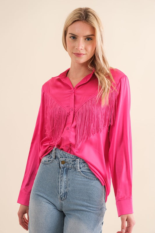 Satin Shirt Blouse with Fringe choice of colors