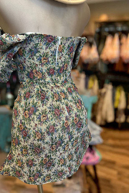 Vintage Puff Sleeve Floral Print Dress