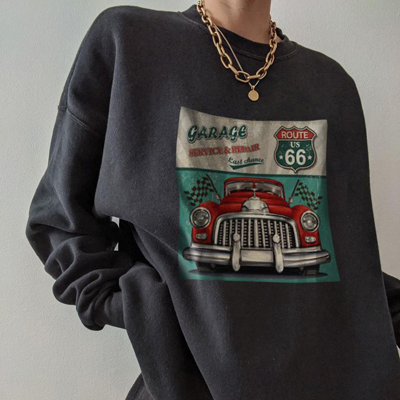 Ladies Casual Long-sleeved Vintage Printed Sweatshirt