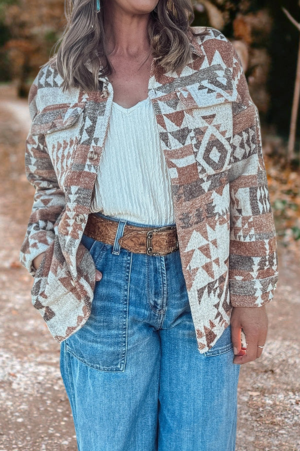 Aztec Print Buttoned Jacket