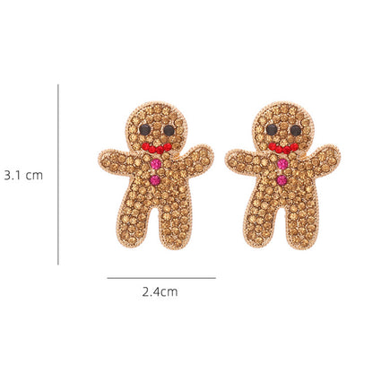 Cute Rhinestone Christmas Gingerbread Man Earrings