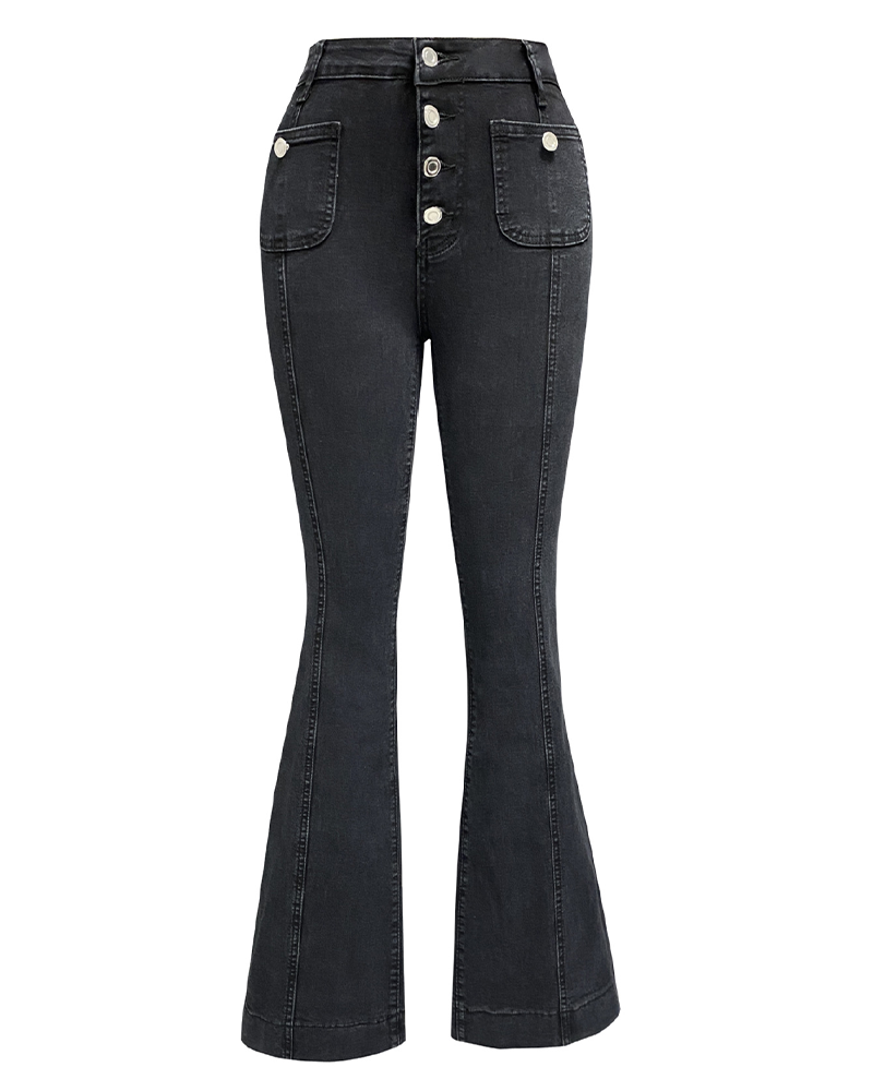 Elegant Buttoned High-Waist Jeans