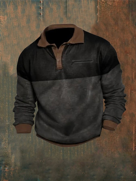 Men's Vintage Spliced Contrasting Zipper Long Sleeve Sweatshirt