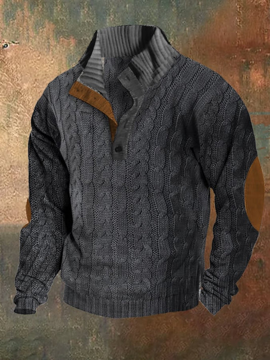 Men's Retro Simple Casual Color Block Stand Collar Sweater