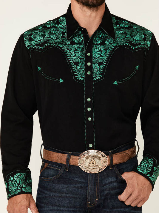 Men's Emerald Embroidered Long Sleeve Snap Western Shirt