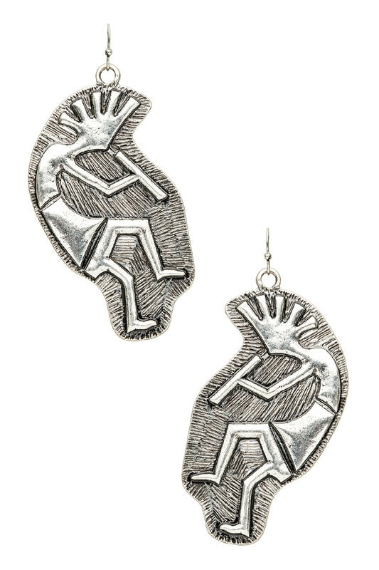 Kokopelli Native Folk Dancer 2 Tone Earrings