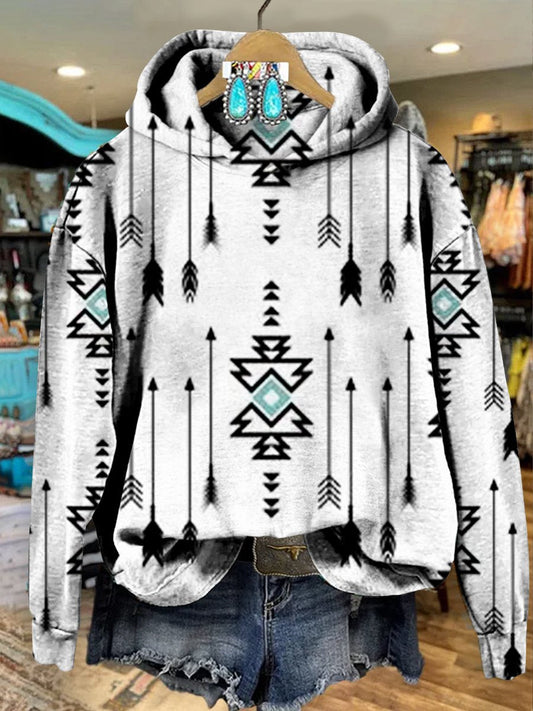 White Vintage Aztec Print Casual Sweatshirt