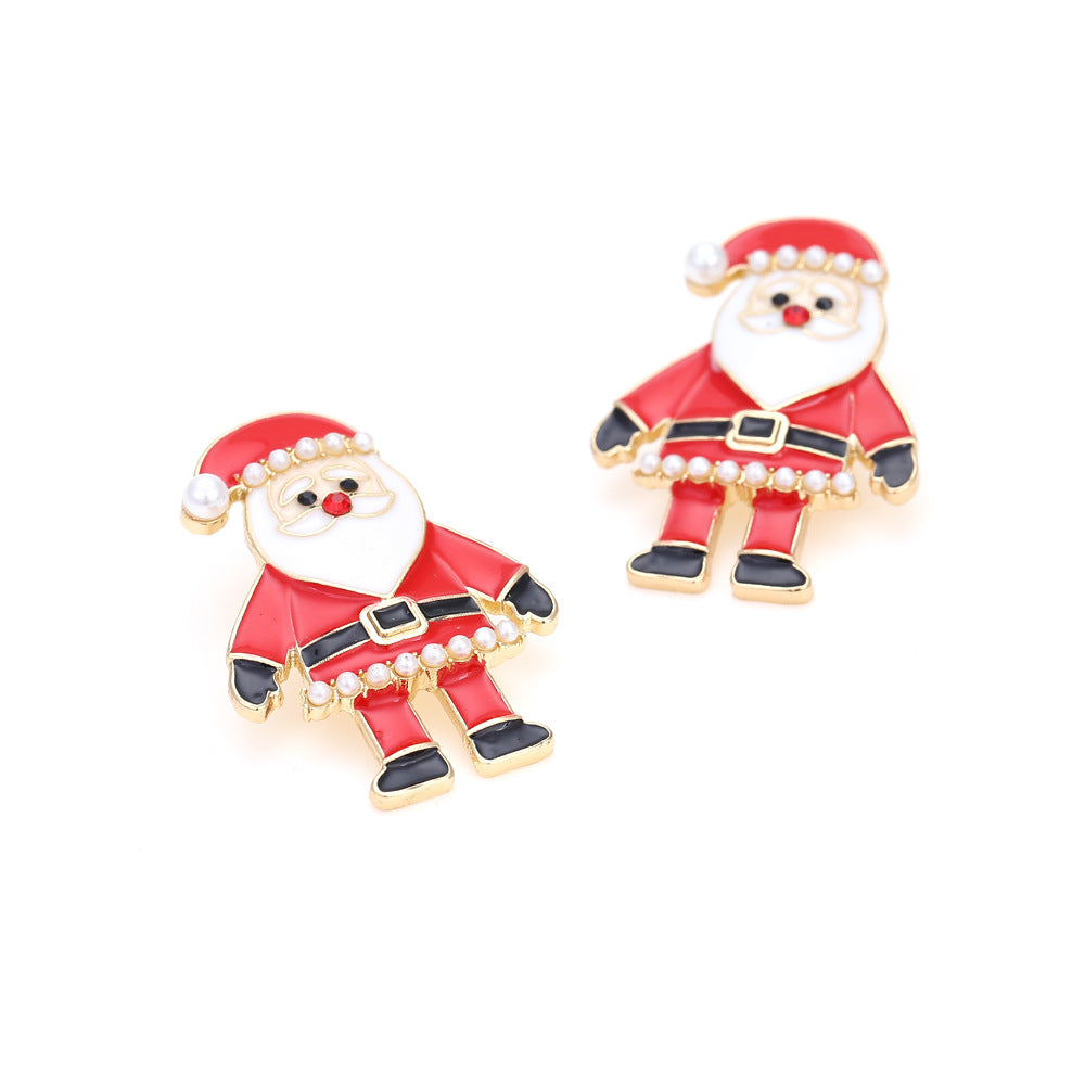 Multi Colored Rhinestone Santa Claus Earrings