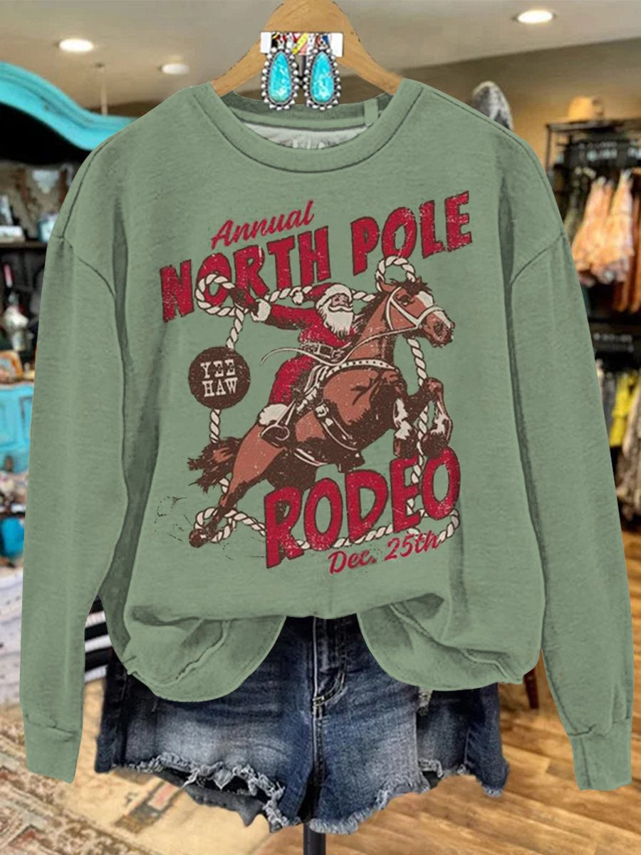 Vintage Western Christmas Santa Rodeo Print Casual Sweatshirt