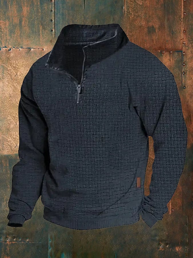 Men's Solid Color Retro Half-Zip Sweatshirt