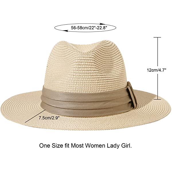 Wide Brim Straw Panama Roll up Hat Belt Buckle Fedora Beach Sun Hat