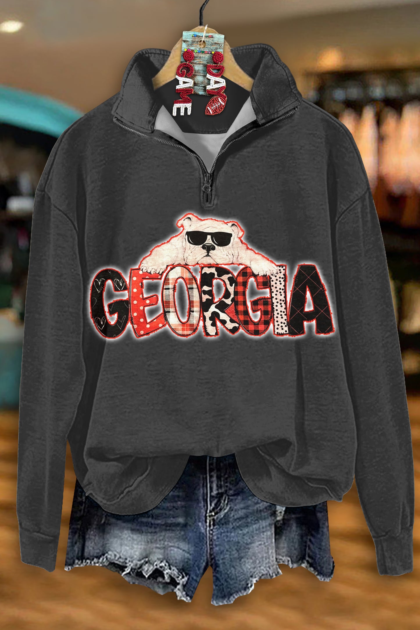 Classic Georgia Bulldog Print Zip-Up Sweatshirt