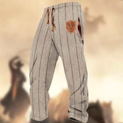 Men's Retro Western Country Striped Elk Logo Print Casual Sweatpants