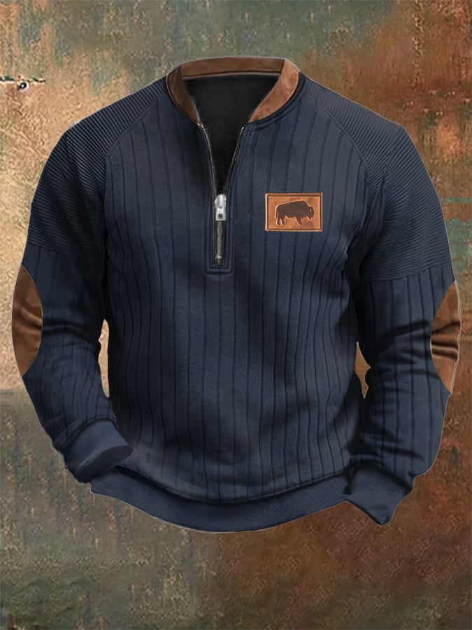 Men's Vintage Knit Print Zip-Up Sweatshirt