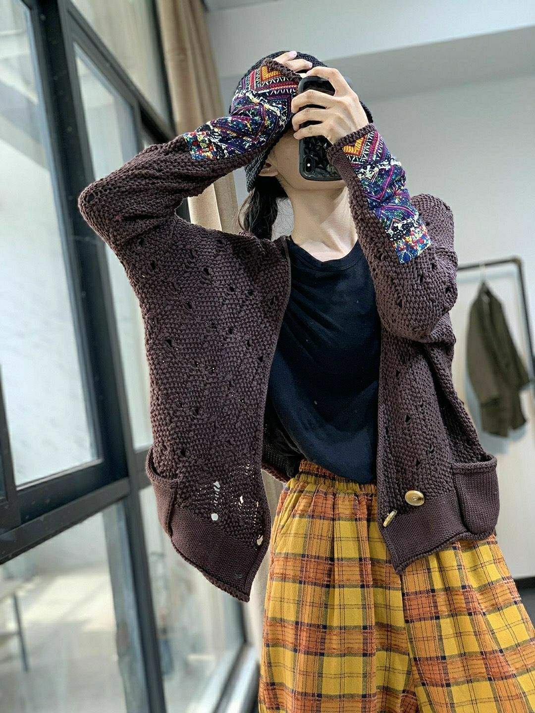 Retro Ethnic Style Printed Patch Knitted Cardigan Sweater For Women