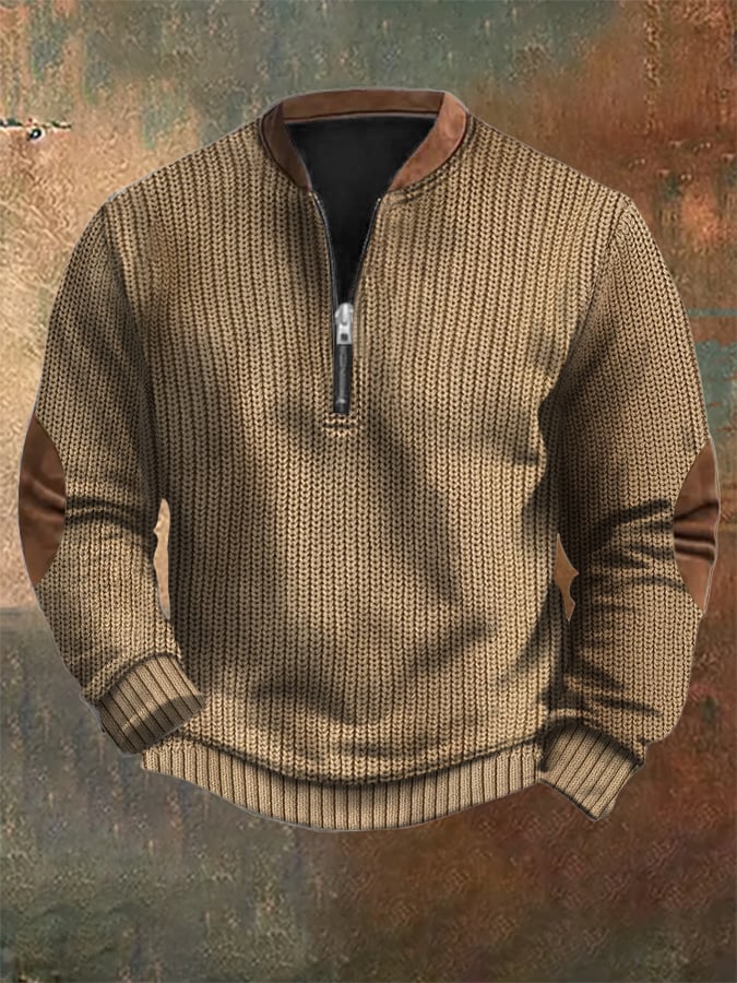 Men's Vintage Knit Print Zip-Up Sweatshirt