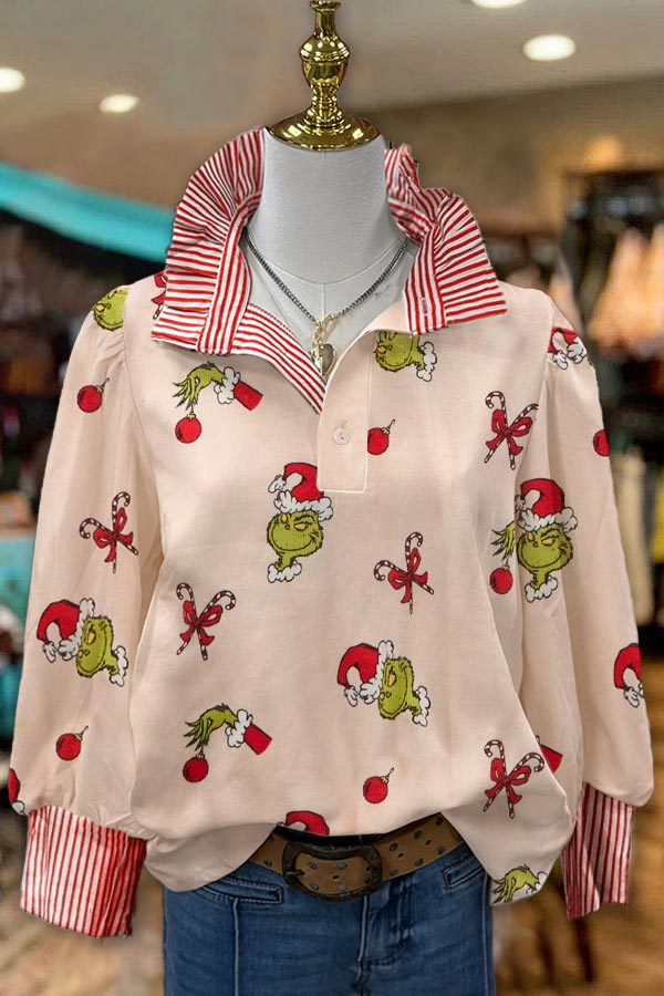 Christmas Grinch Print Blouse