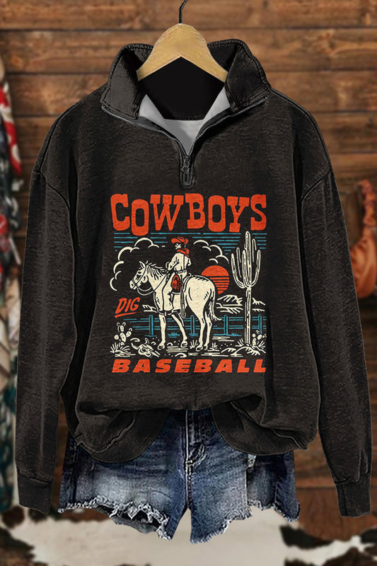 Retro Western Cowboy Horse Print Sweatshirt