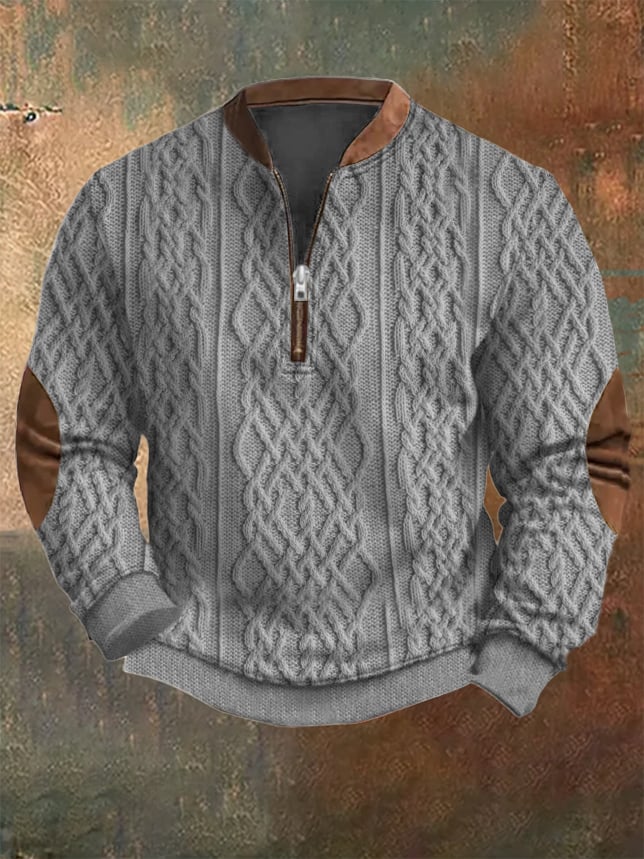 Men's Vintage Knit Print Zip-Up Sweatshirt