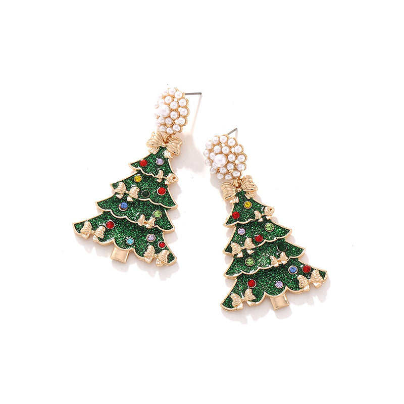 Fashion Bow Rhinestone Christmas Tree Earrings