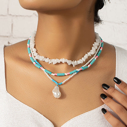 Bohemian White Turquoise Crystal Multi-layered Necklace