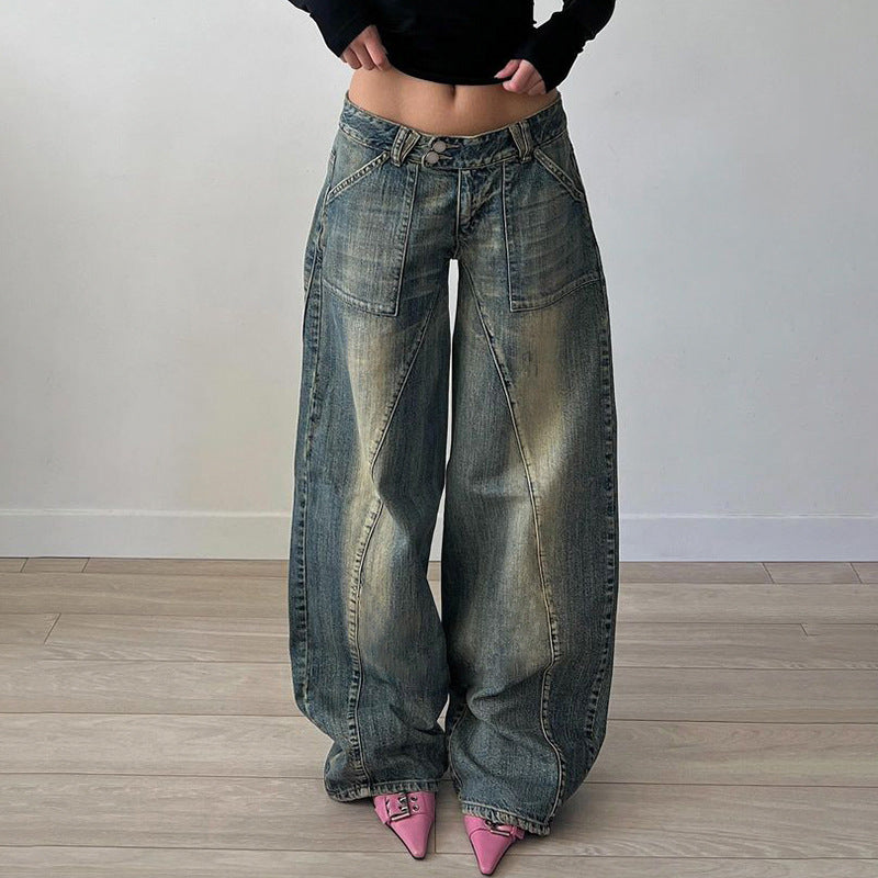 Retro Split Low Rise Loose Jeans