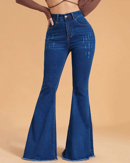 Solid Color Stretch High Waist Flare Jeans