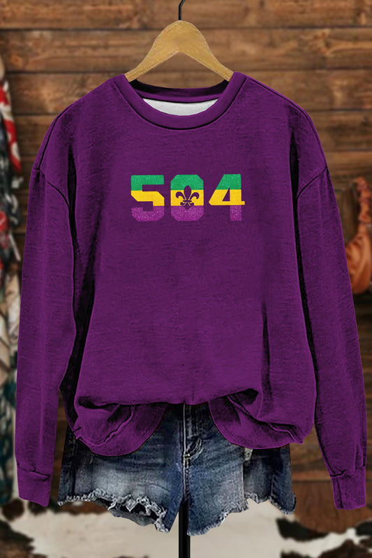 Unique Mardi Gras 504 Print Sweatshirt