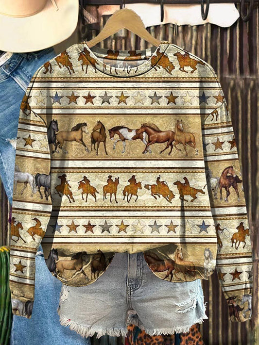 Cowboy Western Print Casual Sweatshirt