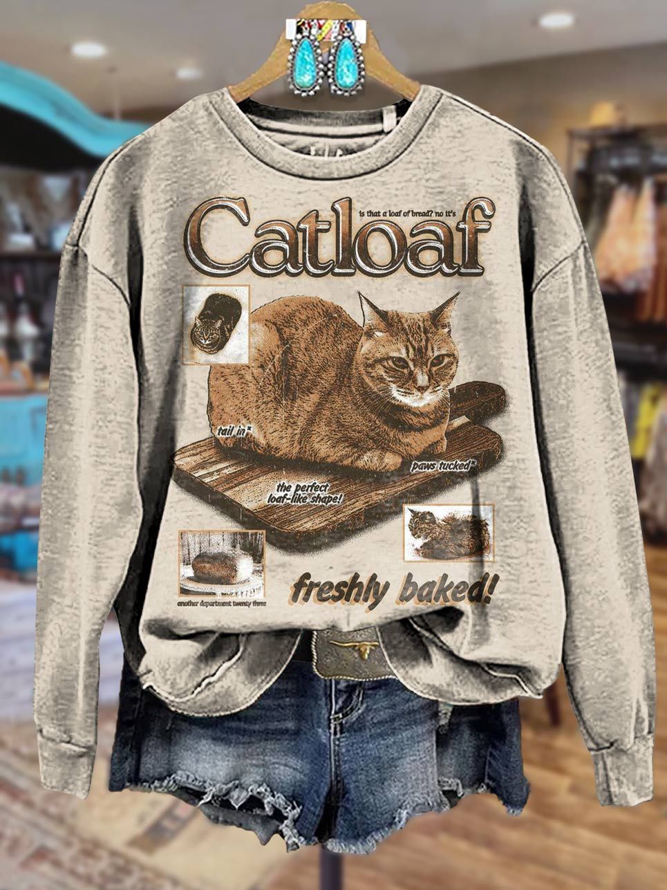 Catloaf Print Casual Sweatshirt