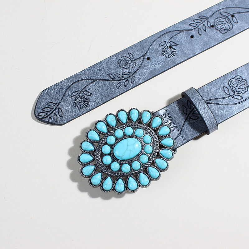 Trendy Rose Pattern Turquoise Bead Belt