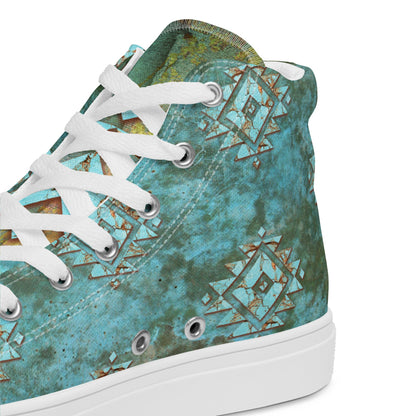 Turquoise Highland Cow Women__ high top canvas shoes