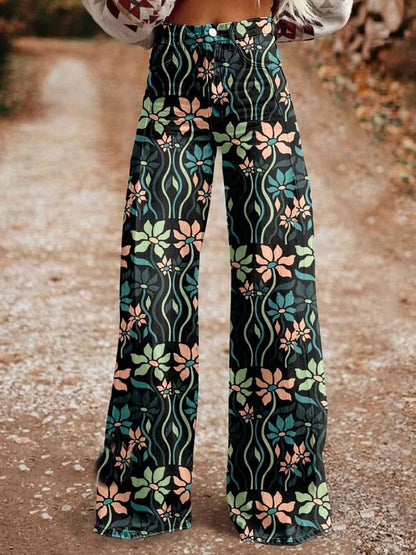 Women's Bohemia Flower Print Casual Wide Leg Pants