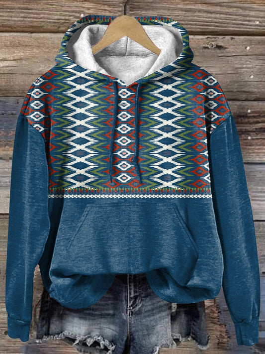 Retro Blue Rhombus Art Print Casual Hoodie Sweatshirt