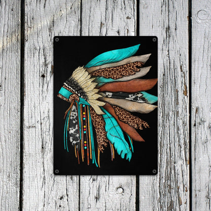 Indian Headdress Metal Sign 12"x16" (Made in USA)