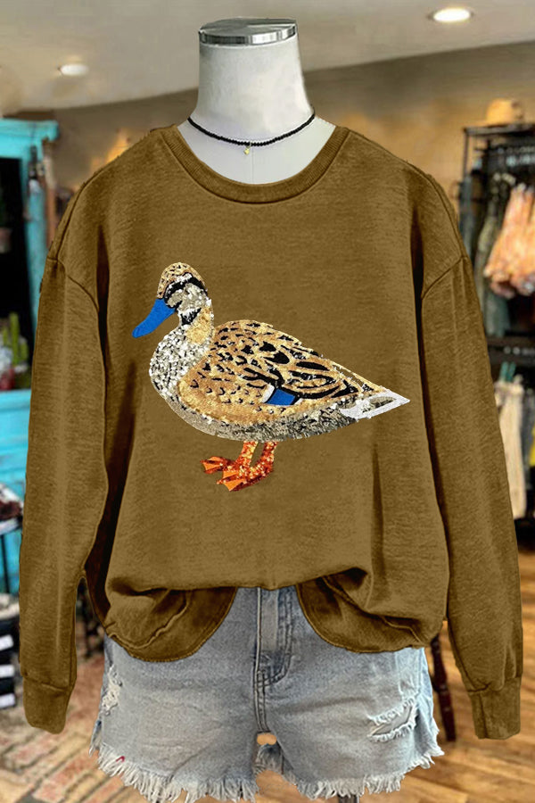 Shiny Duck Print Sweatshirt