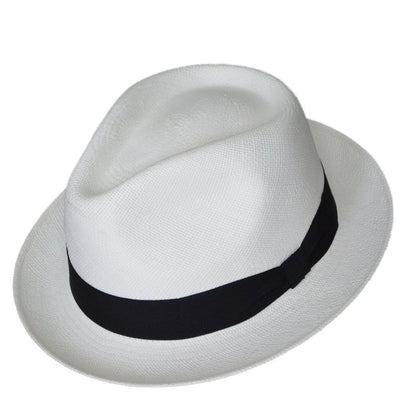 Teardrop Classic Fedora - Short Brim - Brisa Weave - White Straw - Black Band - Handwoven in Ecuador - GPH - HatBox Included-FREE SHIPPING