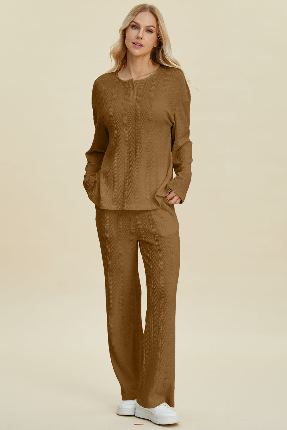 Two Piece Cable-Knit Long Sleeve Top and Pants Set choice of colors