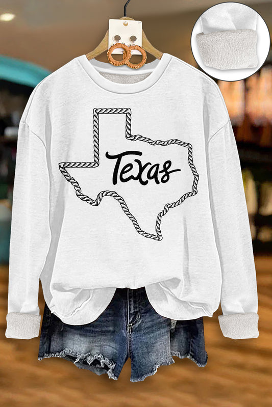 Casual Texas Print Thick Fleece Sweatshirt